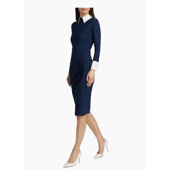 Chiara Boni La Petite Robe Womens Ferflo Bic Collared Cocktail Dress Blue 8 - Picture 3 of 13